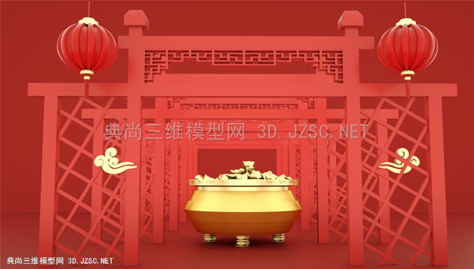 聚宝盆海报模型 C4D模型