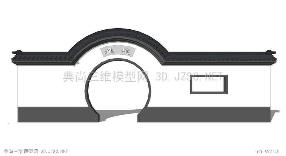 新中式,月洞门,月亮门su模型02 (17)su模型 大门su模型