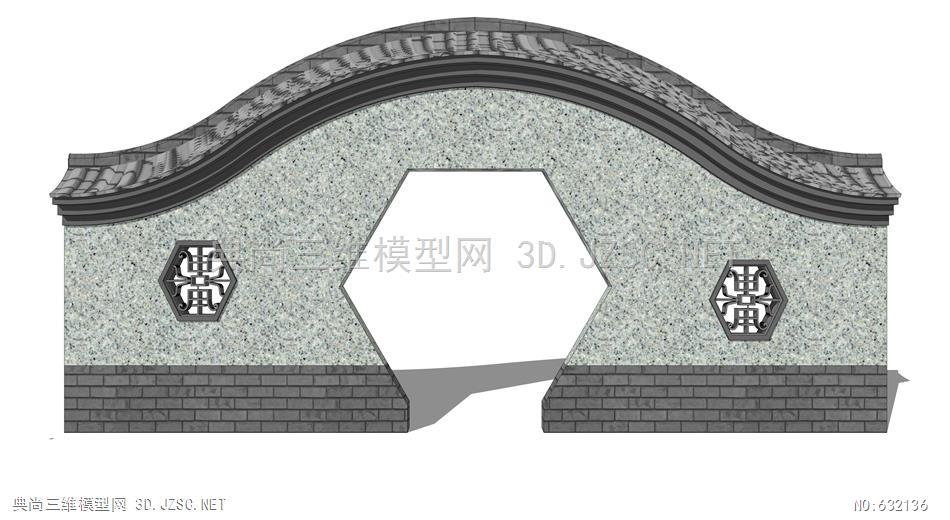 新中式,月洞门,月亮门su模型02 (29)su模型 大门su模型