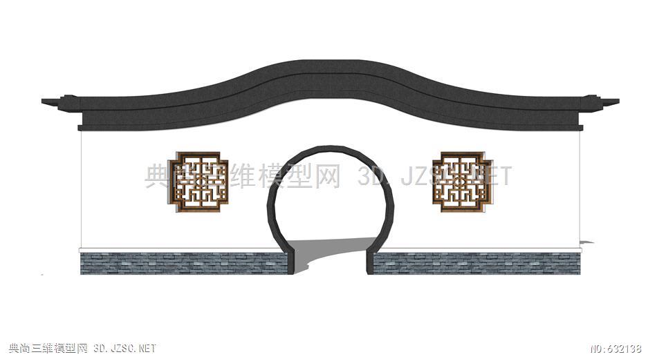 新中式,月洞门,月亮门su模型02 (27)su模型 大门su模型
