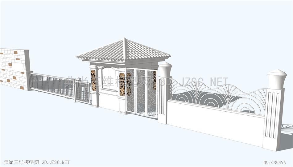 工程图建筑简笔画设计效果图大门门岗厂房大门03159su模型