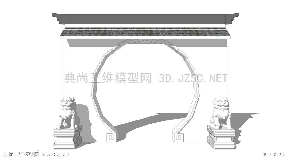 新中式,月洞门,月亮门su模型03 (24)su模型 大门su模型