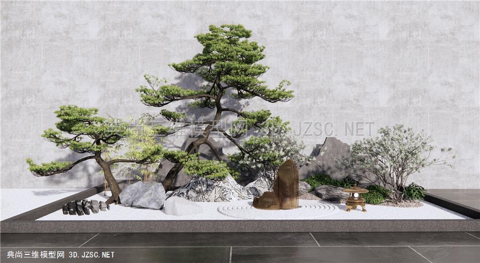 新中式松树景观小品 假山石头 禅意庭院景观 原创