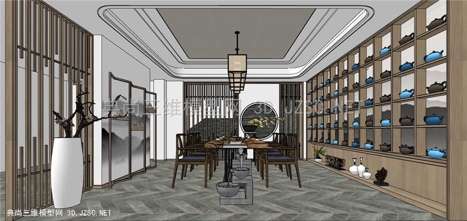 新中式茶室空间模型
