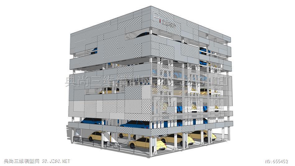 现代立体停车库 停车场 立体停车楼 机械停车 (11)su模型
