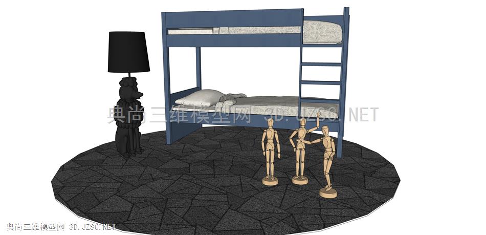 现代风格双层床 上下铺 儿童床 双层床组合 落地灯 儿童玩具 木人偶 14床组合