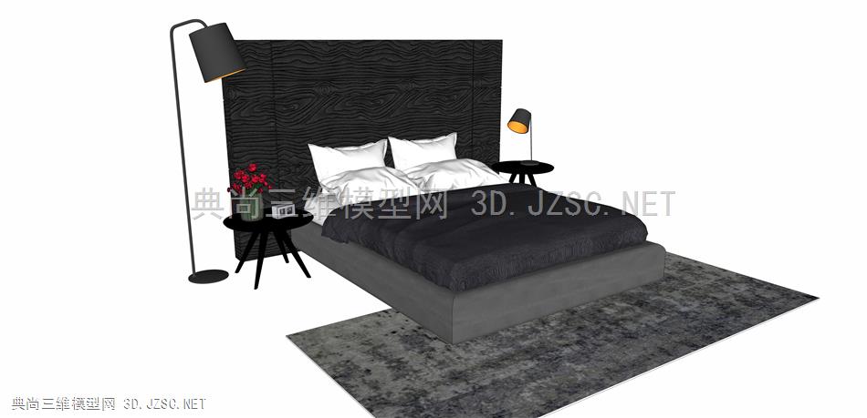 现代风格双人床 单人床 床组合 枕头 床单 被子 台灯 床头柜 挂画 4mkjn床组合
