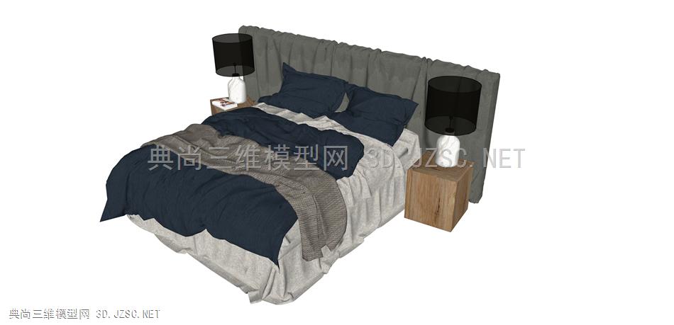  现代风格双人床 单人床 床组合 枕头 床单 被子 台灯 床头柜 床组合004
