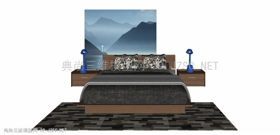 卧室床组合6 现代风格双人床 单人床 床组合 枕头 床单 被子 台灯 床头柜