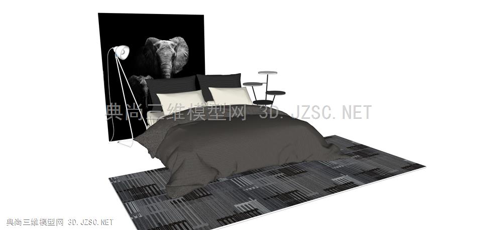 卧室床组合16 现代风格双人床 单人床 床组合 枕头 床单 被子 台灯 床头柜