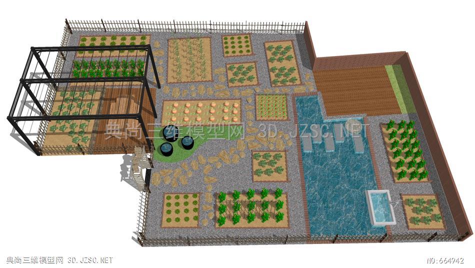 农村庭院蔬菜种植园菜地菜园栅栏围栏6su模型