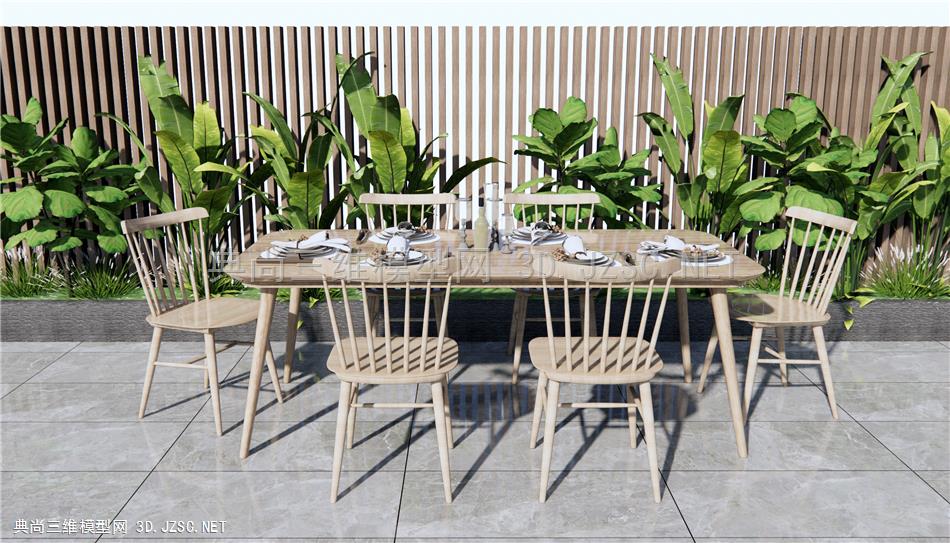 北欧户外休闲桌椅 餐桌椅 庭院景观 室外植物 原创
