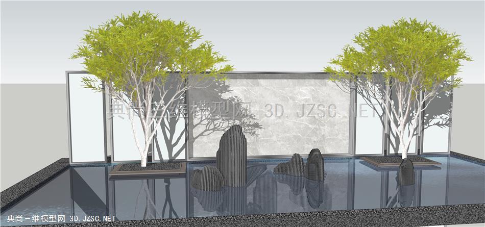 山水景墙山石片岩中式水景日式钢 铝 (40)su模型