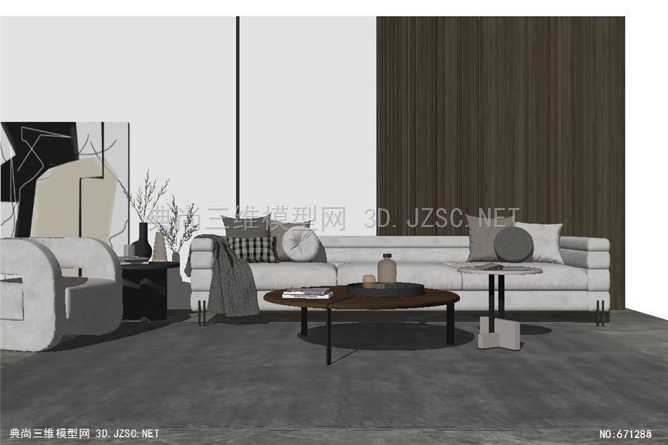 椅子 室内一角现代客厅沙发茶几组合 (2)-sketchup室内模型