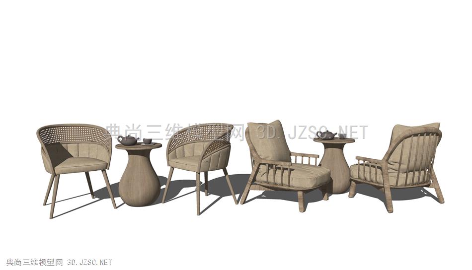 新中式休闲椅 单人沙发 藤椅茶几 原创