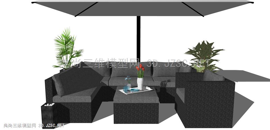 户外沙发 (3)  户外座椅SU模型 室外桌椅组合 现代户外庭院桌椅 餐厅户外沙发桌椅组合 雨棚 遮阳棚 绿植 盆栽
