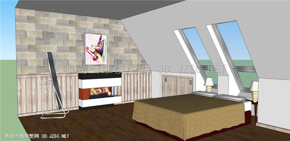 室内-带天窗的阁楼hotel-su模型下载