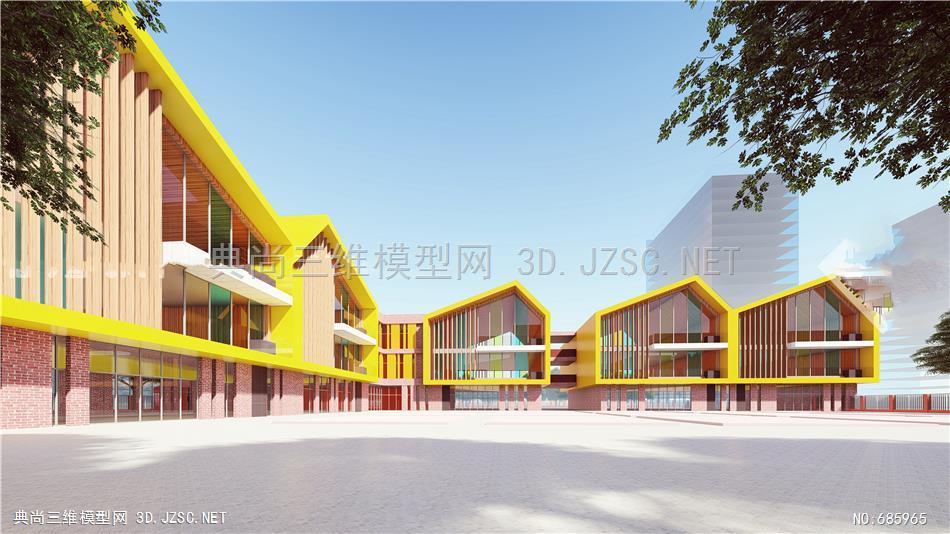 线状布局的校园su模型现代风格学校幼儿园学校建筑2su模型