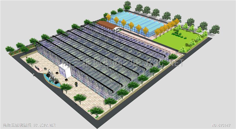 三维模型农业用地规划su模型钢结构温室大棚植物培育室19