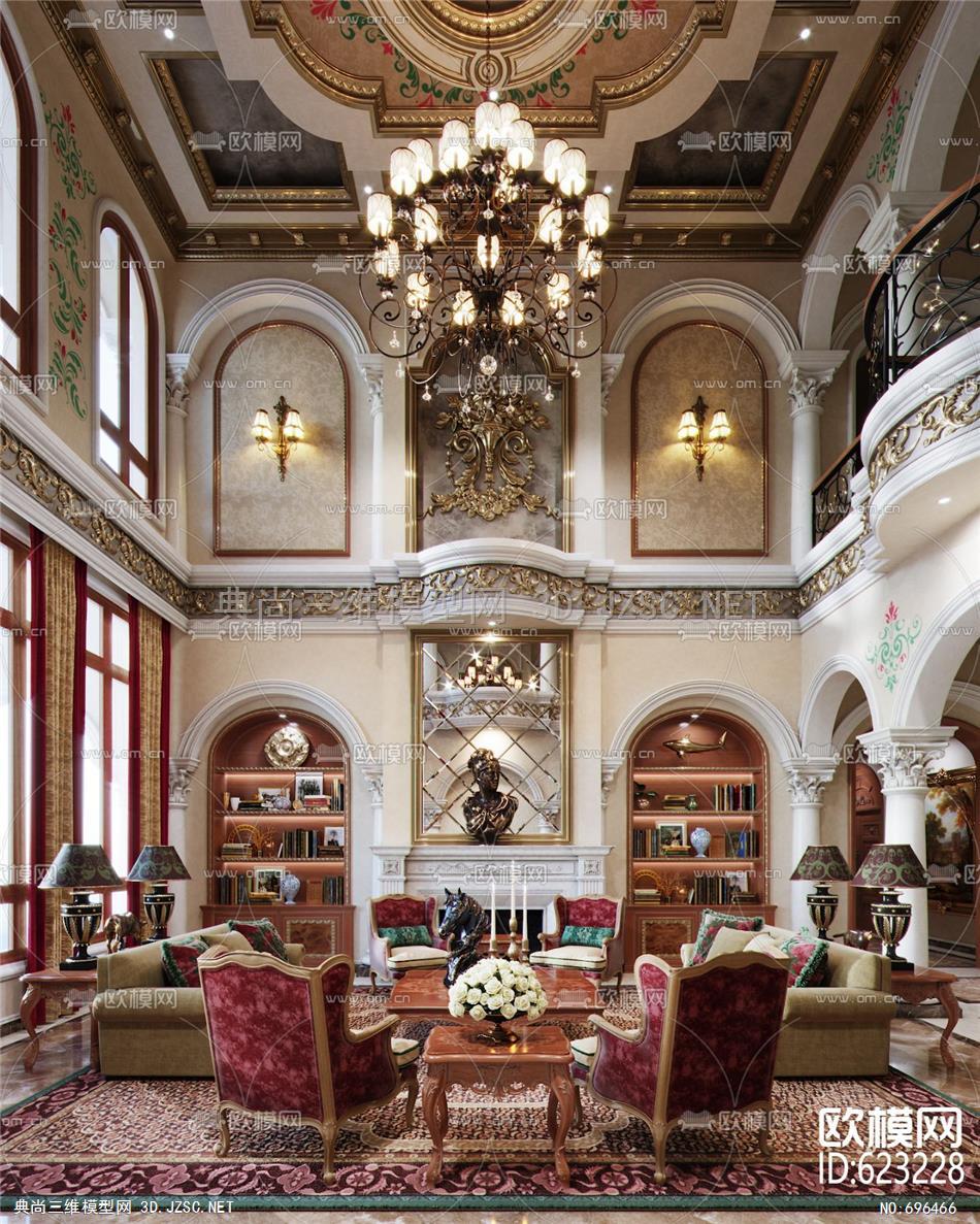 迪拜欧式古典别墅客厅3d模型