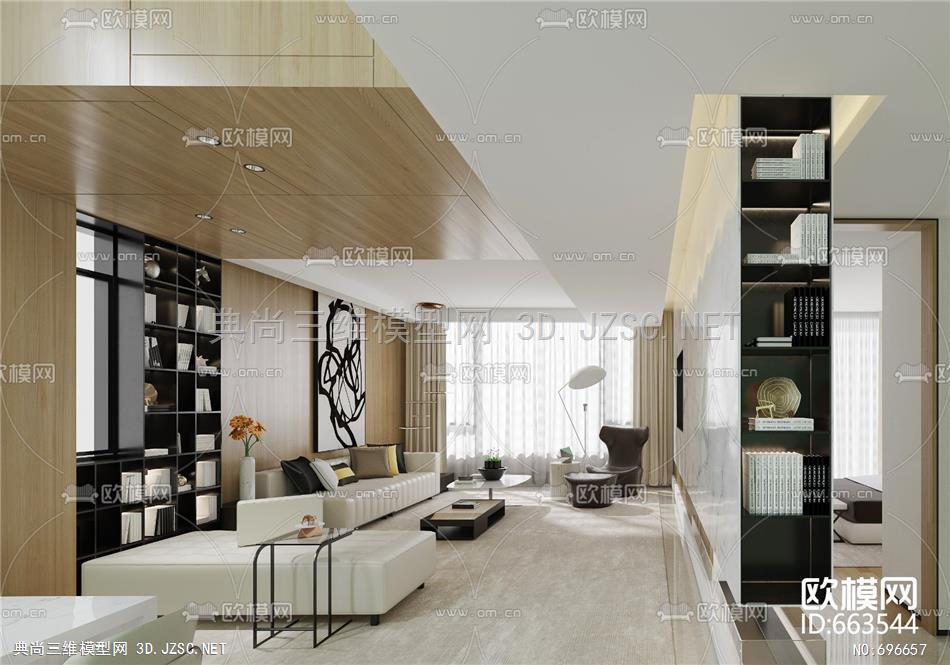 集艾设计 -北京佑安府上叠客厅3D模型