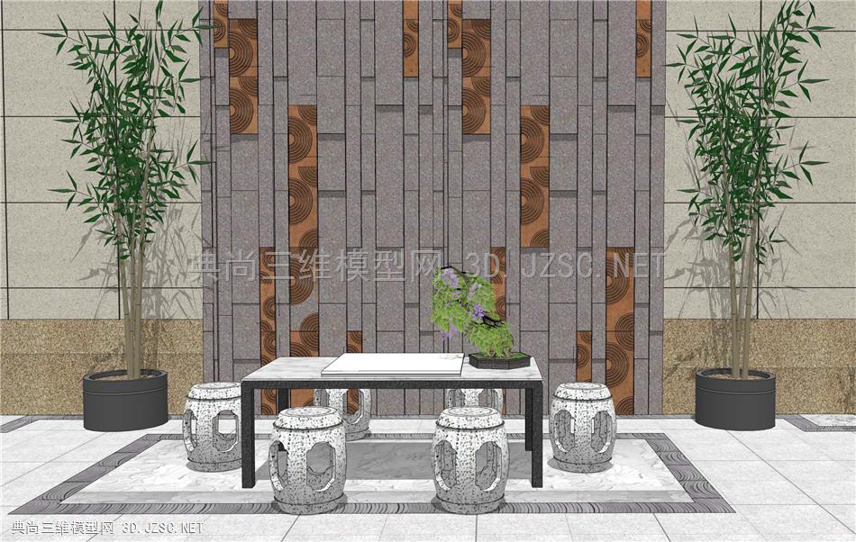 【免费福利】中式庭院景墙桌凳