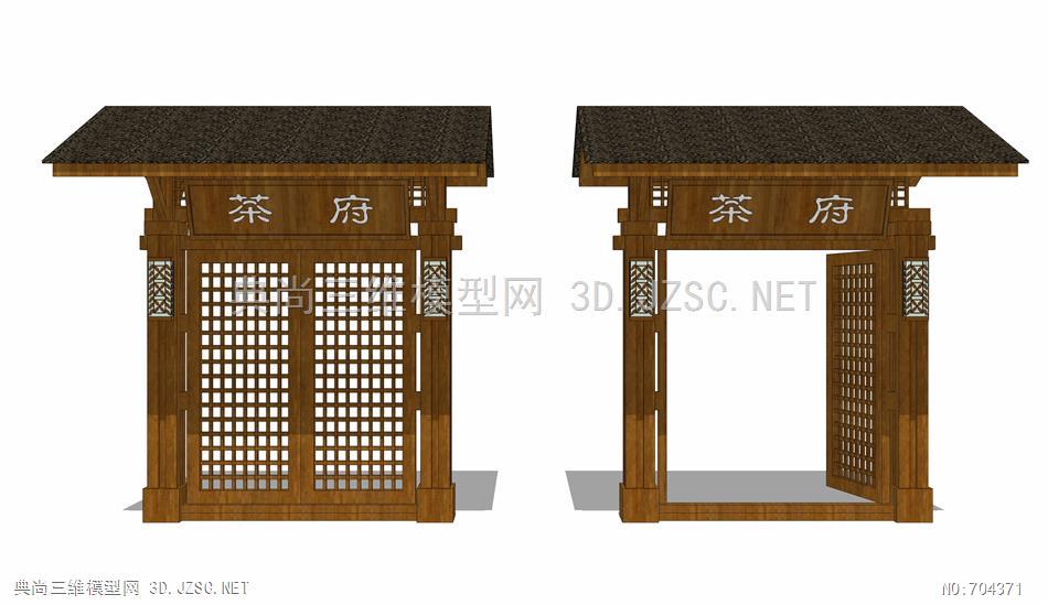 中式入户门 庭院门 门头 垂花门 院落大门 (8)su模型