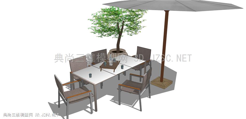 户外沙发(29)  户外座椅SU模型 室外桌椅组合 现代户外庭院桌椅 餐厅户外沙发桌椅组合 树 绿植