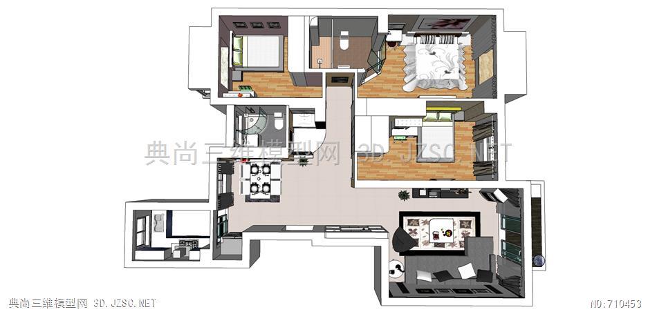 SU室内家装场景模型三室两厅(2)