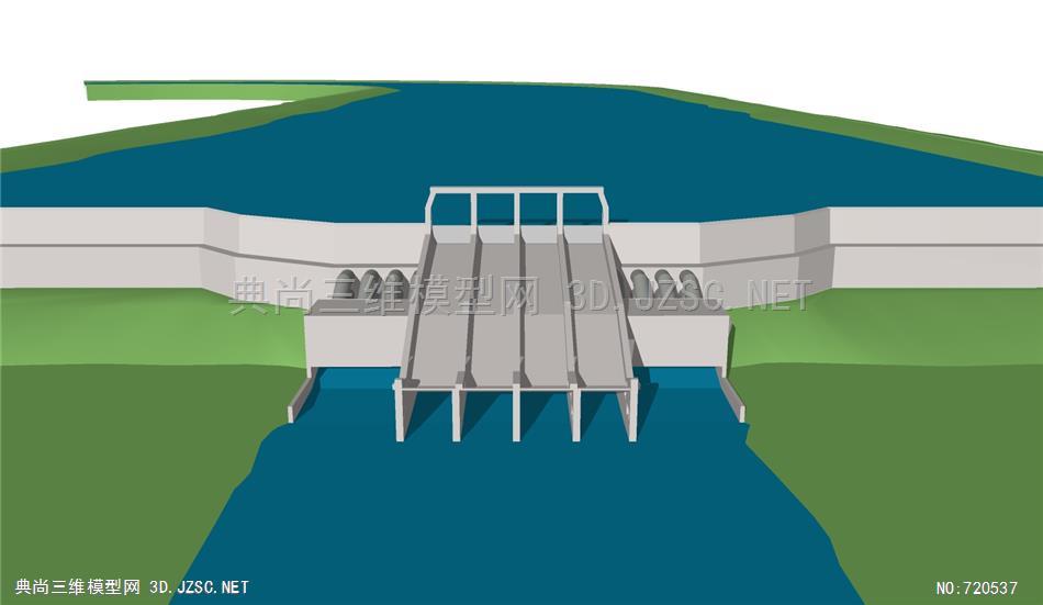 水利工程水力发电发电站大坝堤坝水库蓄水池23su模型