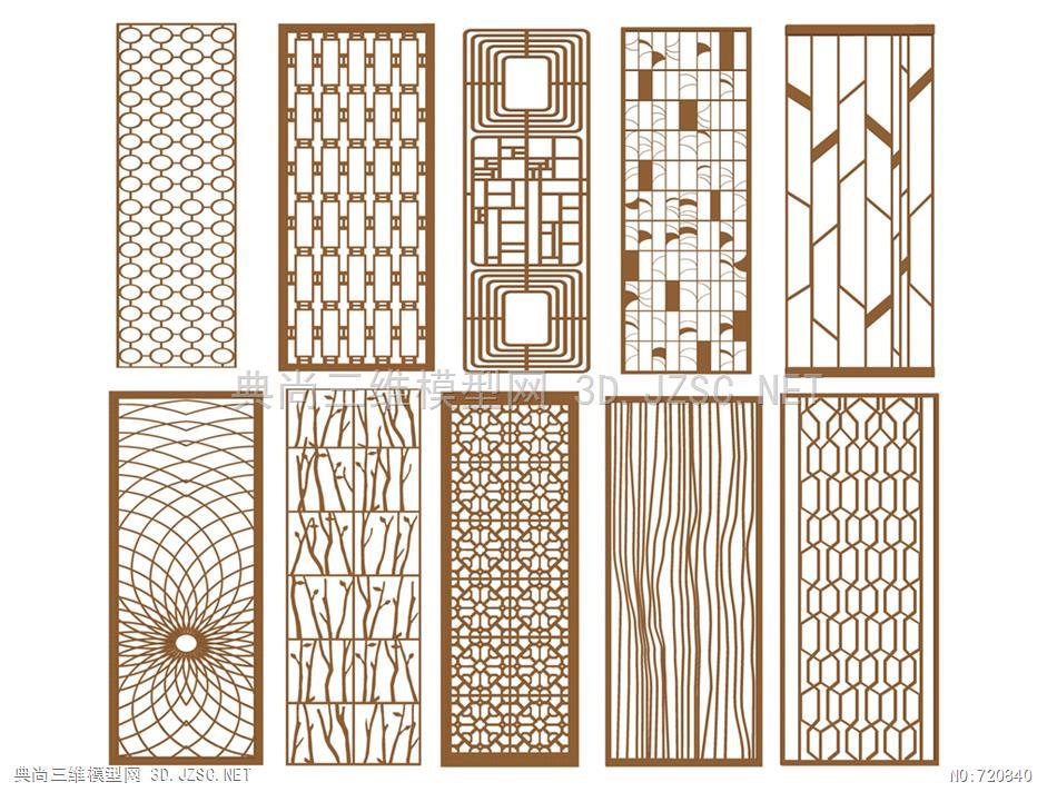 0127隔断现代中式镂空铁艺门装饰墙雕花板屏风su模型