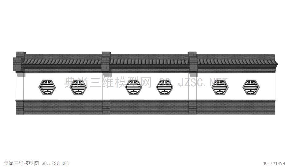 新中式景墙围墙铁艺围墙围栏护栏37su模型