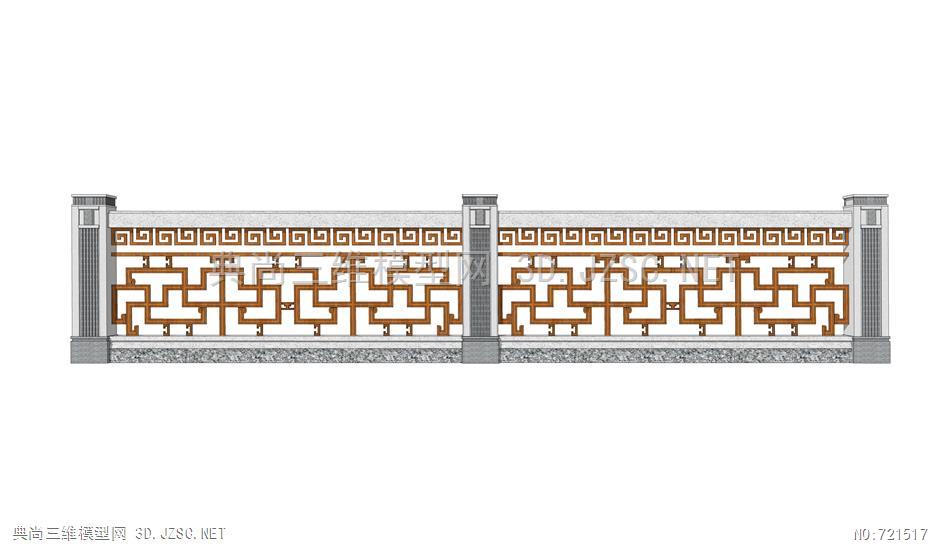 新中式景墙围墙 铁艺围墙 围栏 护栏 (14)su模型