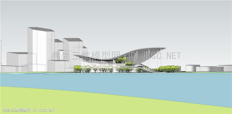 水边 文化建筑 美术馆 图书馆 大顶棚 现代建筑 参数化设计