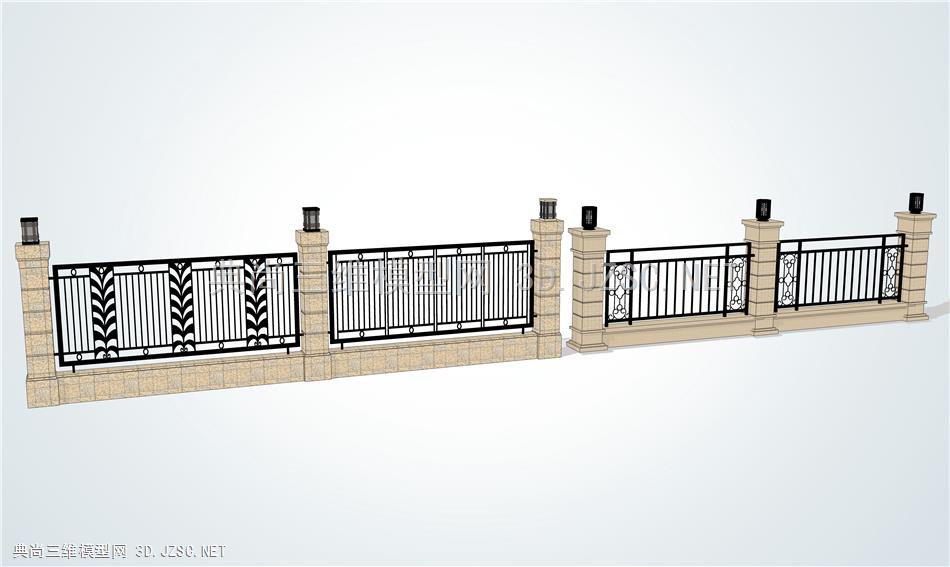 现代铁栏杆围墙su模型