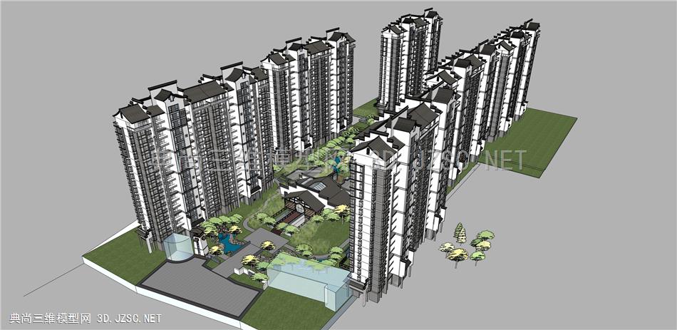 新中式高层住宅小区中式住区景观