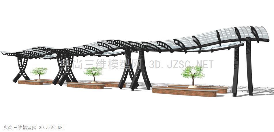 现代廊架构筑物(63) 廊架结构 景观小品 景观装饰 凉亭 廊架 异形休息亭 雨棚 钢结构遮阳棚 公园广场休息亭