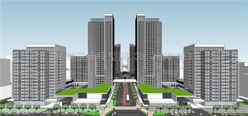 现代风格超高层住宅群 城市住宅社区 城市景观设计