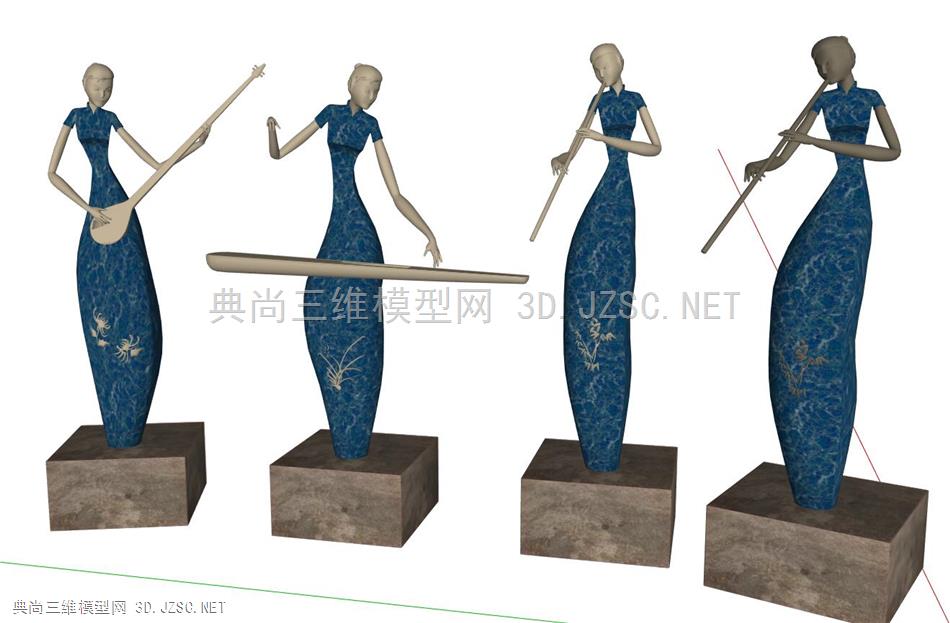 国风人物女俑 琴棋书画小品雕塑摆件展示区装饰摆件雕塑系列（4）
