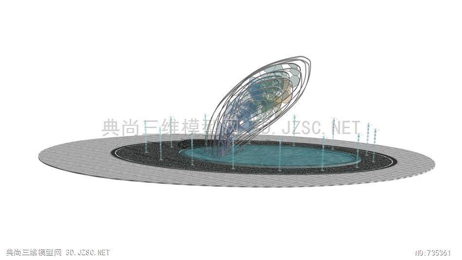 现代喷泉 水柱 水花 旱喷 水景小品 (2)su模型