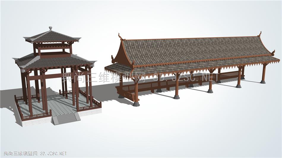 中式古典亭子 廊架