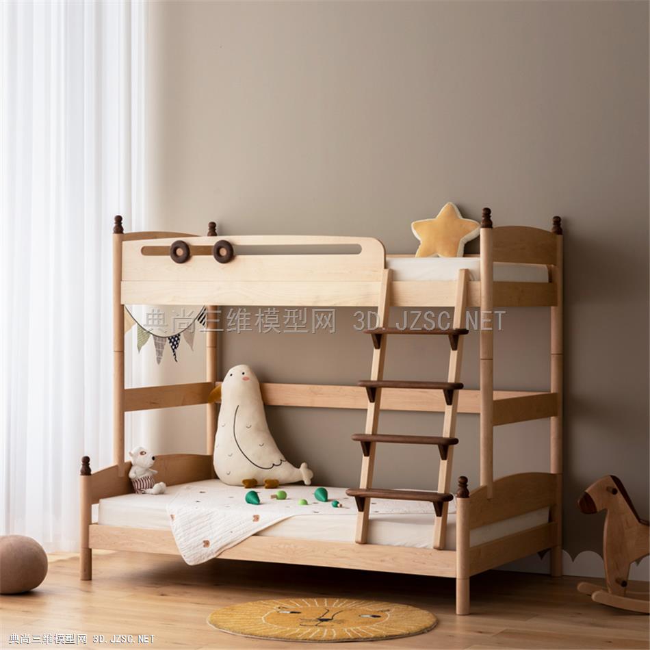  卧室现代儿童房床上下床 SU模型 儿童床