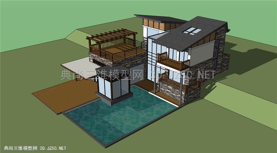 两层226平方米独栋别墅课程设计CAD图纸+SU模型素材源文件