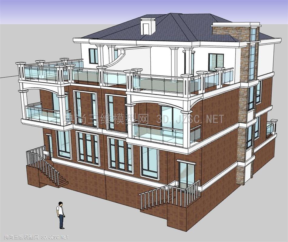三层530平方米独栋别墅带半地下室CAD图纸+SU模型素材源文件