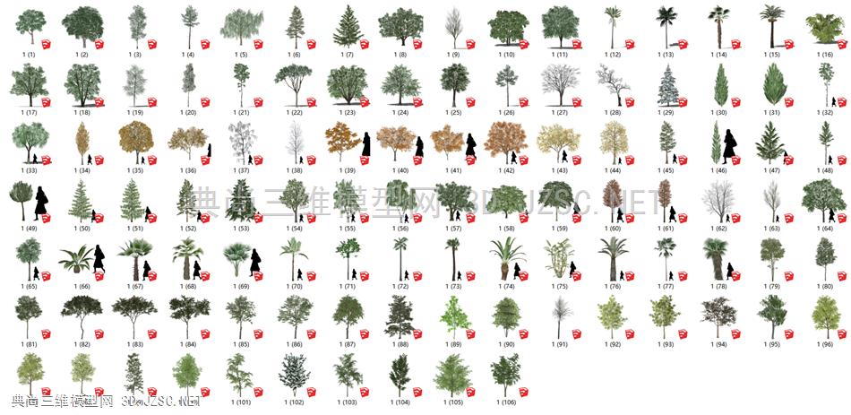 SU三维低模树模型乔木精品模型106个