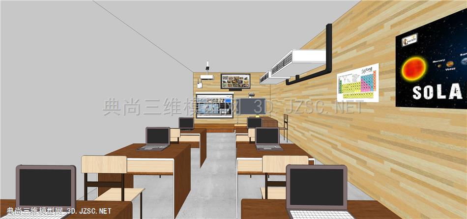 教室 (2  学校教室 课室 课桌椅  讲台 收纳柜 培训班  电脑室 投影仪