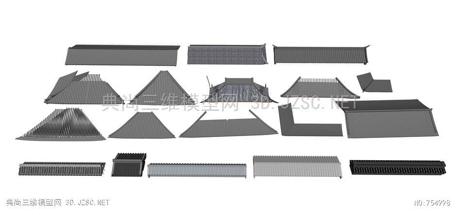 仿古屋檐,琉璃瓦墙檐su模型