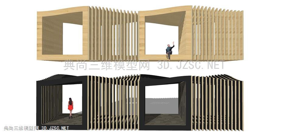 现代折线木结构异形廊架