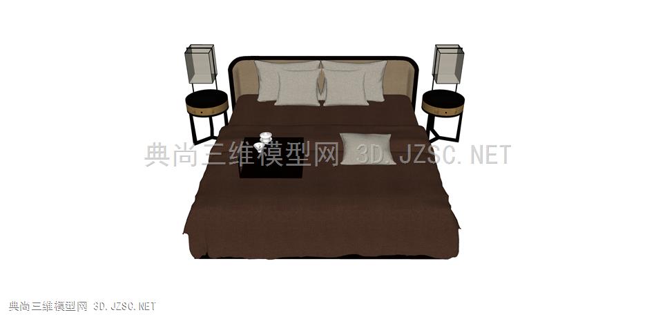 1370中国 曲美 床 双人床 床头柜 台灯 被褥