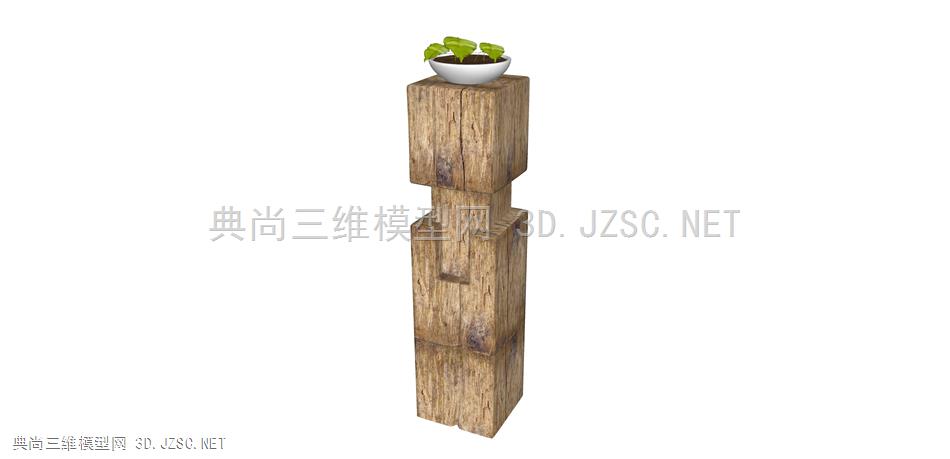 1316中国 春沐家  装饰品 木 柱子 木桩  绿植
